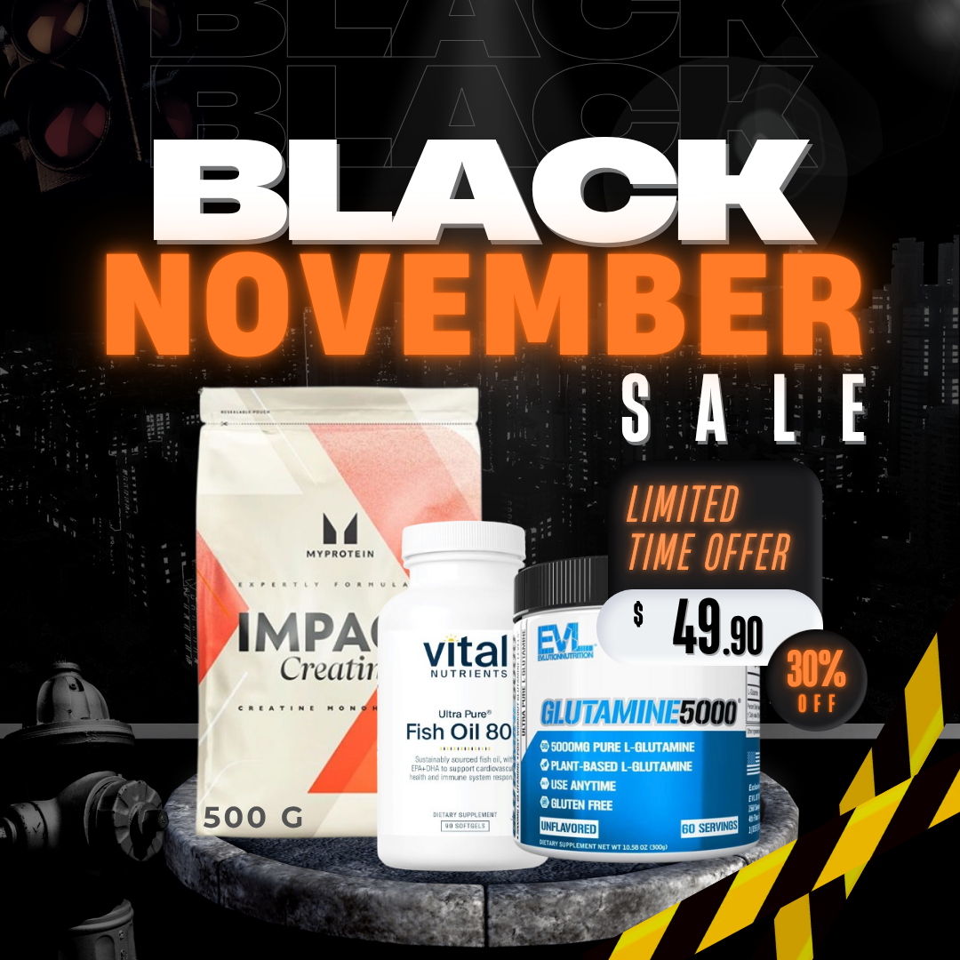 Black Friday Sale MyProtein Creatine 500g - Vital Omega3 - EVL Glutamine